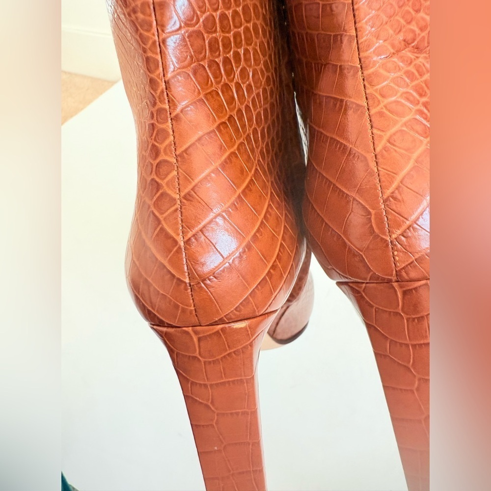 Jimmy Choo Brown Croc Embossed Leather Minori Ankle Length JC logo Boots EU 42 - Picture 5 of 12